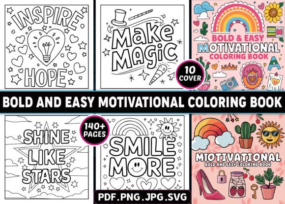 140 Motivational Word Coloring Pages: Graphics for KDP Interiors