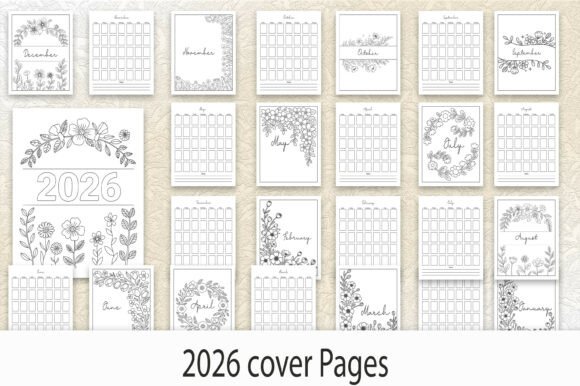 2026 Floral Monthly Cover Pages: Graphics for KDP Interiors