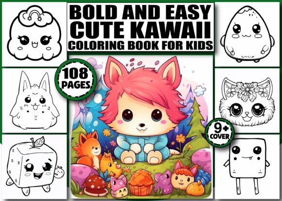Bold and Easy Cute Kawaii Coloring Pages Graphics