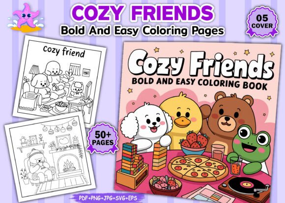 Cozy Friends Bold and Easy Coloring Book