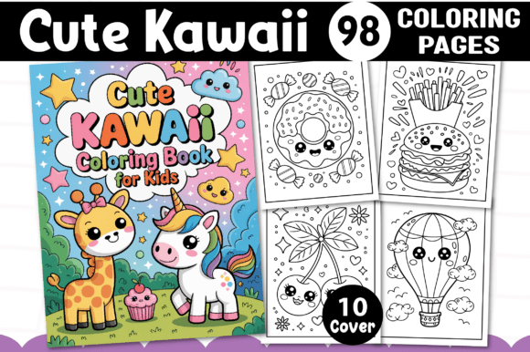 Cute Kawaii Coloring Pages for Kids: Graphics for KDP Interiors