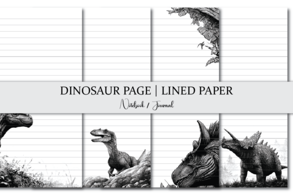 Dinosaur Page Lined Paper Notebook Graphics for Kdp Interiors