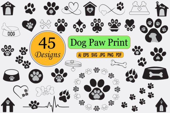 Dog Paw Print Clip-Art Bundle Collection: Graphics & Illustrations for Warm, Handmade Branding