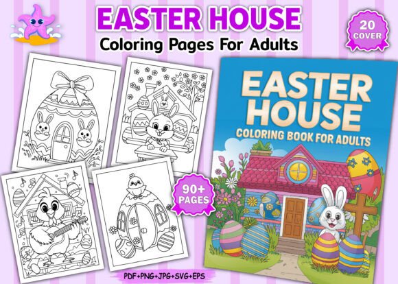 Easter House Coloring Pages for Adults: Graphics for KDP Interiors