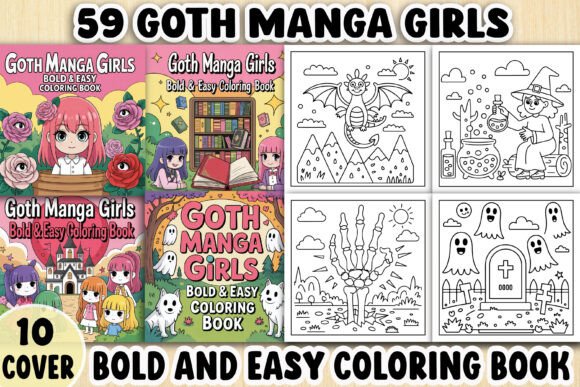 Goth Manga Girl Coloring Book Pages KDP: Graphics for Kdp Interiors