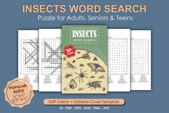 Insects Word Search Puzzle Book Adults: Graphics for KDP Interiors