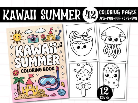 Kawaii Summer Coloring Pages for KDP: Graphics & Kdp Interiors
