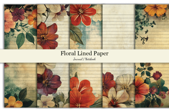 Lined Paper Floral Journal Graphics for Kdp Interiors