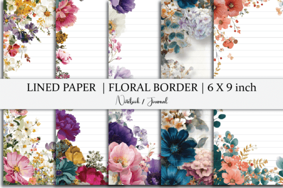 Lined Paper Notebook Floral Border Graphics for Kdp Interiors
