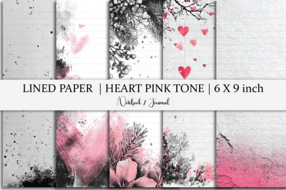 Lined Paper Notebook Heart Pink Tone Graphics for Kdp Interiors