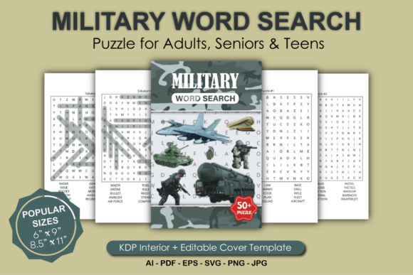 Military Word Search Book Graphics for KDP Interiors