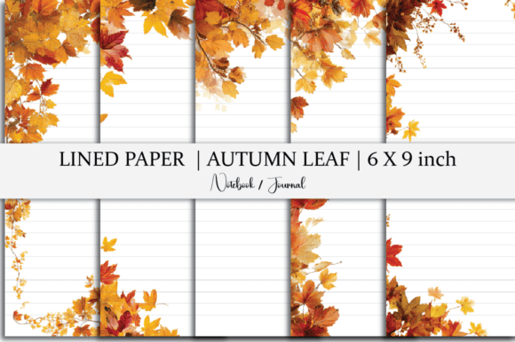 Notebook Lined Paper Autumn Leaf Graphics for Kdp Interiors