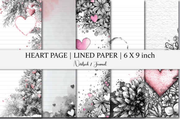 Notebook Lined Paper Heart Pink Tone Graphics for Kdp Interiors