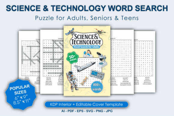 Science Technology Word Search Puzzle Graphics for KDP Interiors