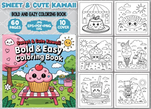 Sweet Cute Kawaii Coloring Book Pages — Graphics for KDP Interiors