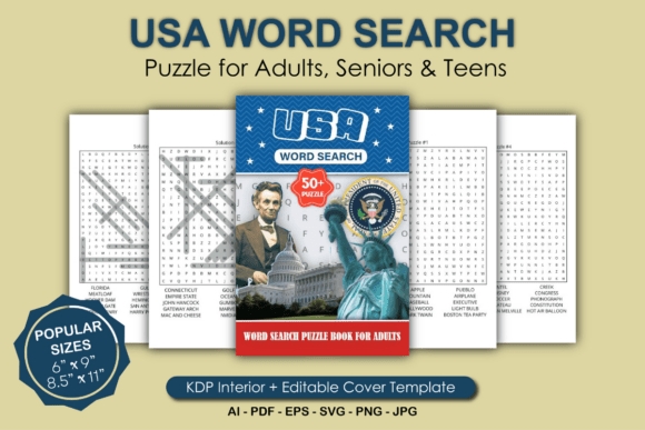 USA Word Search Puzzle Book for Adults: Graphics for KDP Interiors